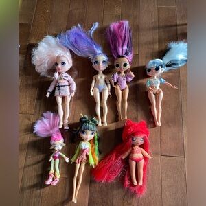 Assorted dolls. LOL, Rainbow High, nanana surprise and pixie.
